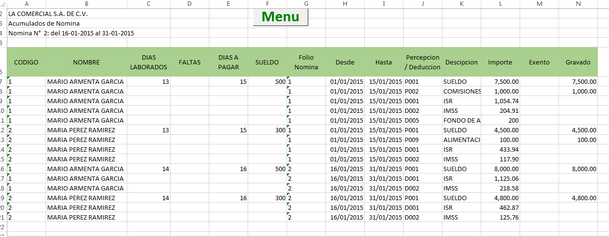 Actualización Nomina en Excel Formulas Excel