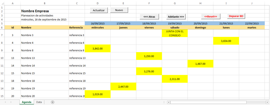 Agenda en Excel