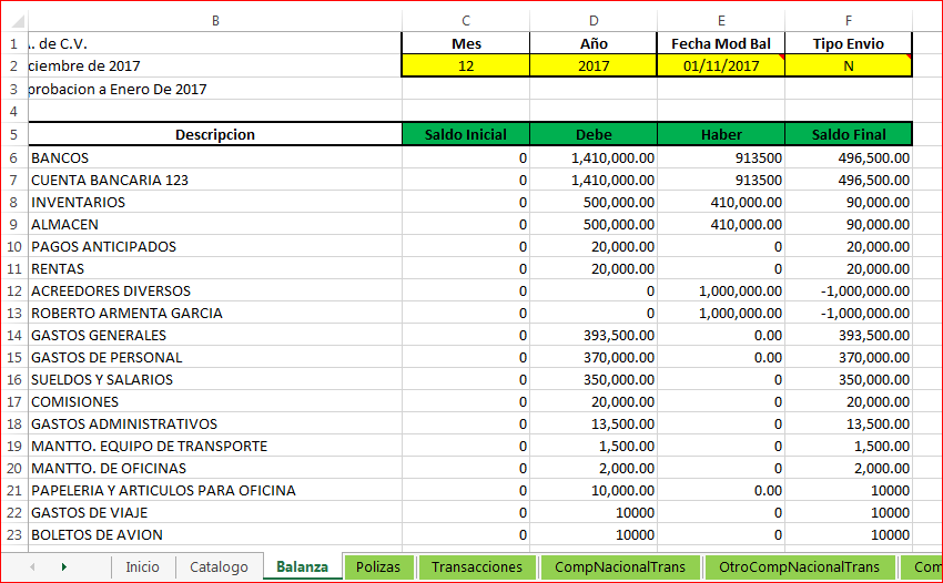 Ejemplo De Balanza De Comprobacion En Excel Ejemplo S